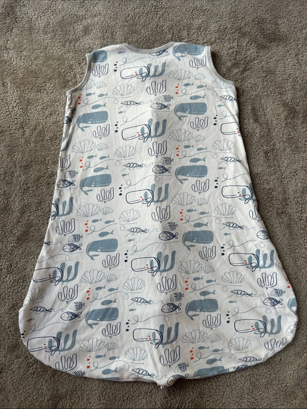 Sleeveless Baby Sleep Sack in Soft Blue Whale Print with 2-Way Zipper
